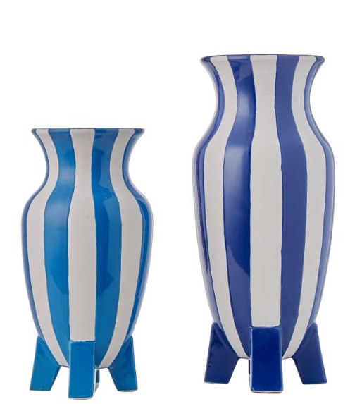 Blue and white stripe footed vessel - Large