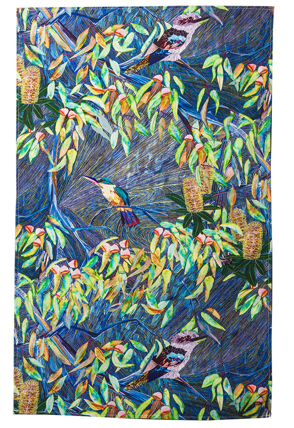 Brigid Tea towel - Kookaburra & Kingfisher