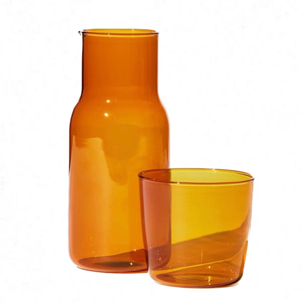 CARAFE AND CUP SET IN AMBER