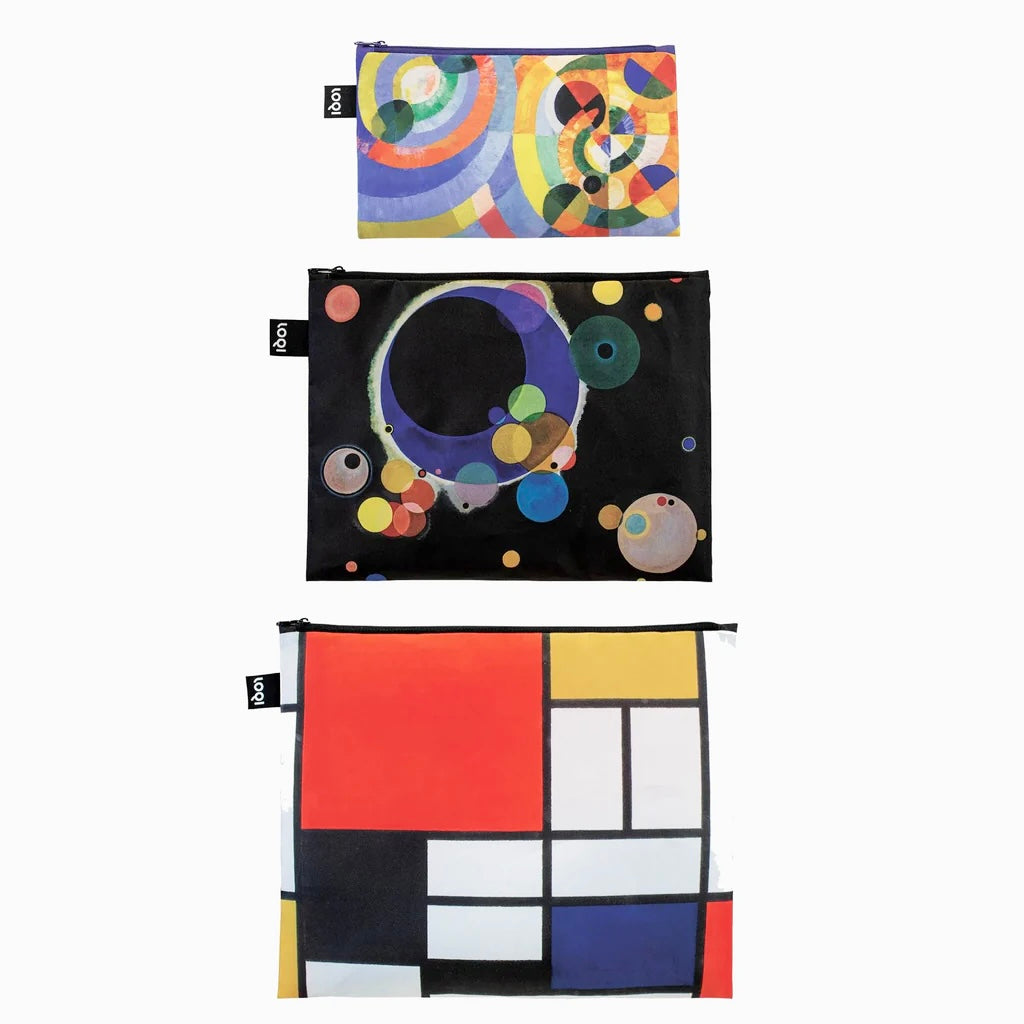 LOQI Delaunay Kandinsky & Mondrian Zip Pockets - Set of 3