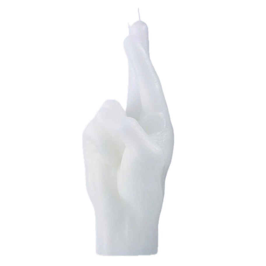 Crossed fingers candle - White