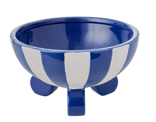 Blue & White stripe footed bowl