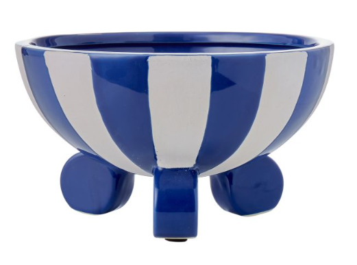 Blue & White stripe footed bowl