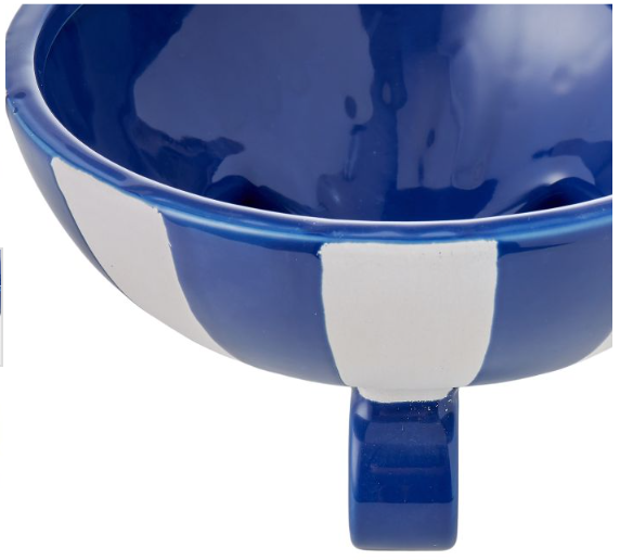 Blue & White stripe footed bowl