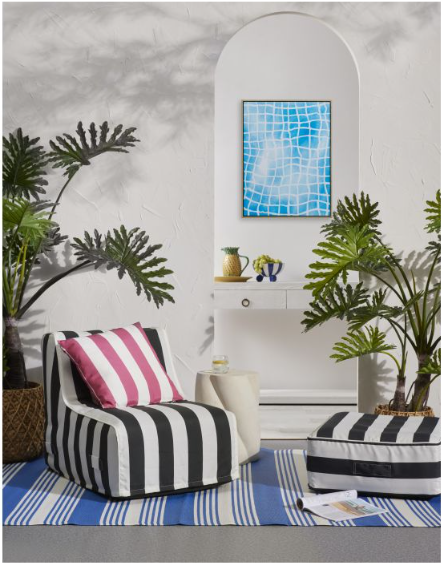 Blue & White stripe footed bowl