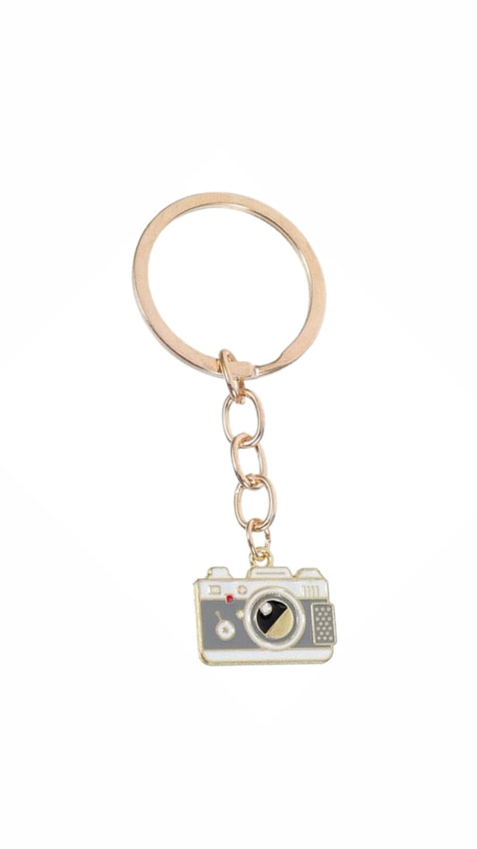 Retro camera gold keychain