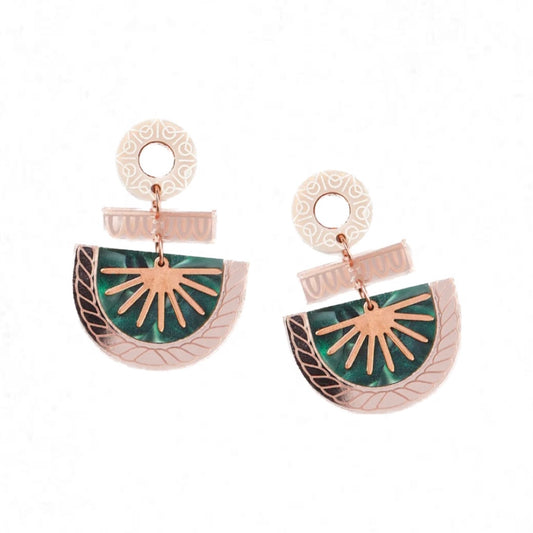 Martha Jean- Byzantine Earrings Emerald/Rose Gold