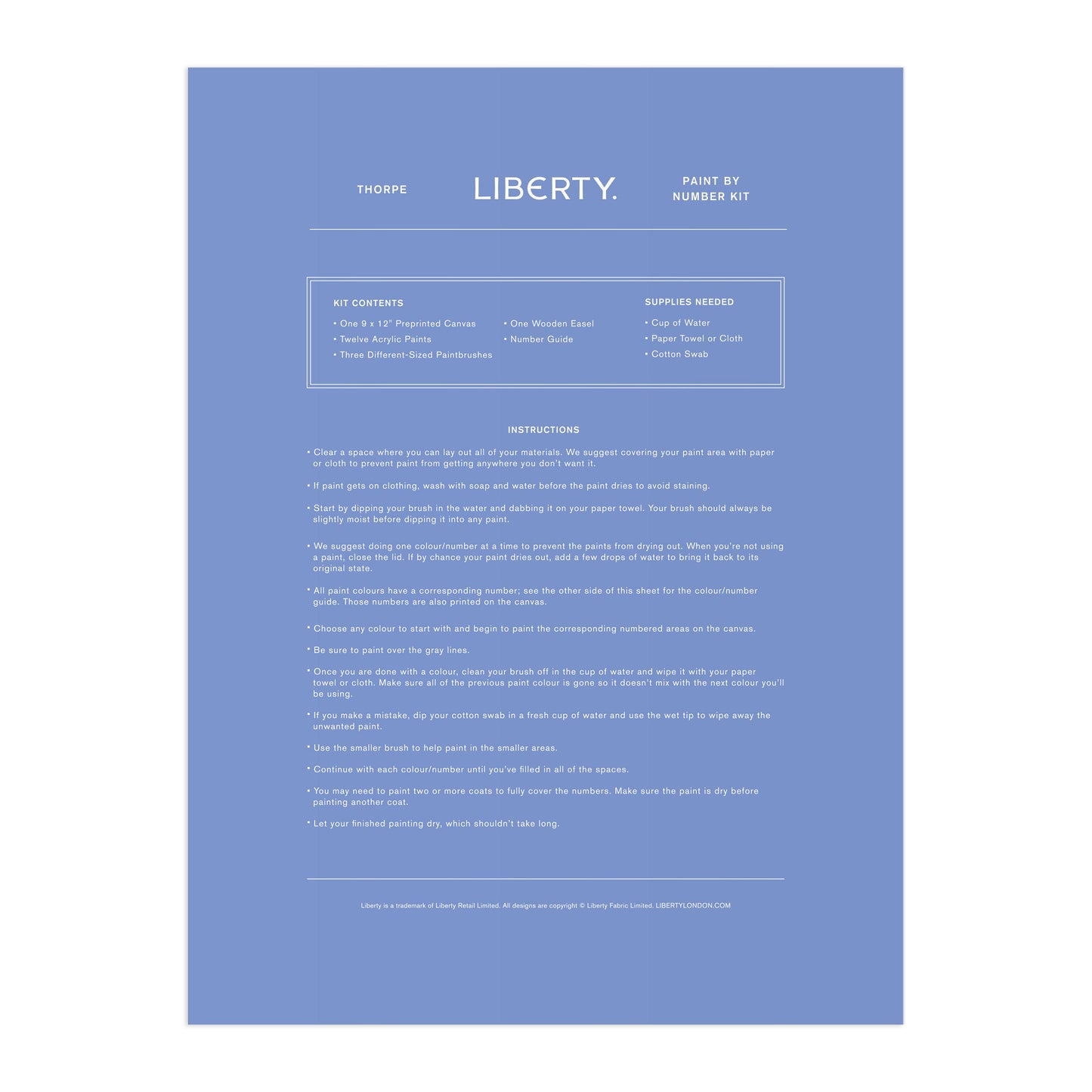 Liberty Floral paint by numbers kit